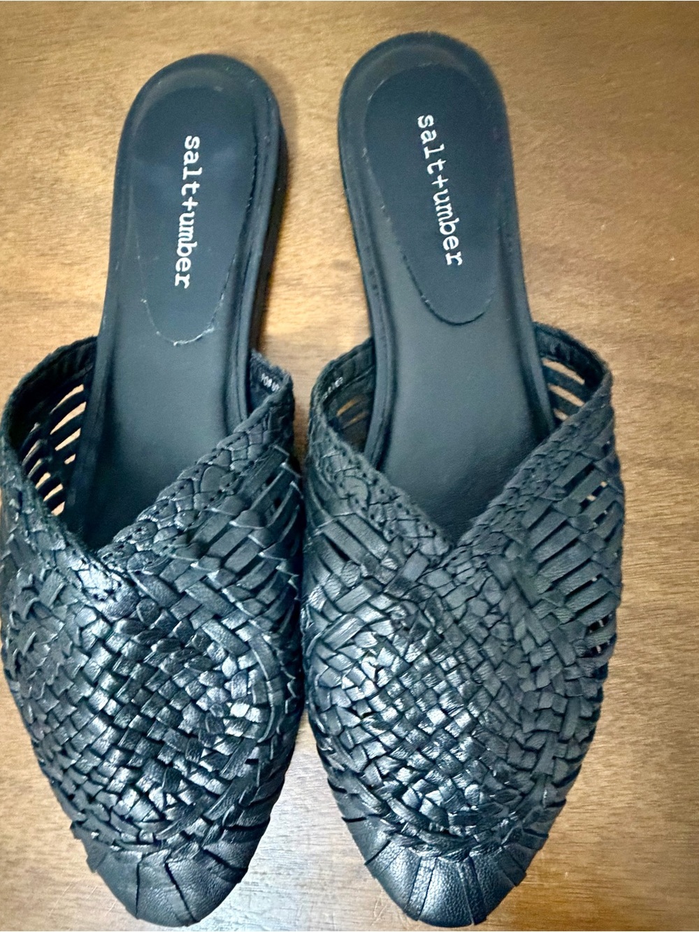 New Black Leather Woven Slide Mules for Women